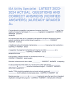 ISA Utility Specialist LATEST 2023- 2024 ACTUAL QUESTIONS AND  CORRECT ANSWERS (VERIFIED  ANSWERS) |ALREADY GRADED  A+