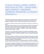 Critical Thinking (HESI) LATEST  2023-2024 ACTUAL QUESTIONS  AND CORRECT ANSWERS  (VERIFIED ANSWERS) |ALREADY  GRADED A+
